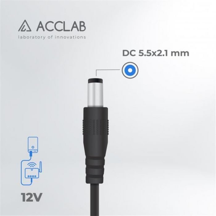 Кабель живлення ACCLAB USB - DC (M/M), 5.5х2.1 мм, 12V, 1A, 1 м, Black (1283126565120)