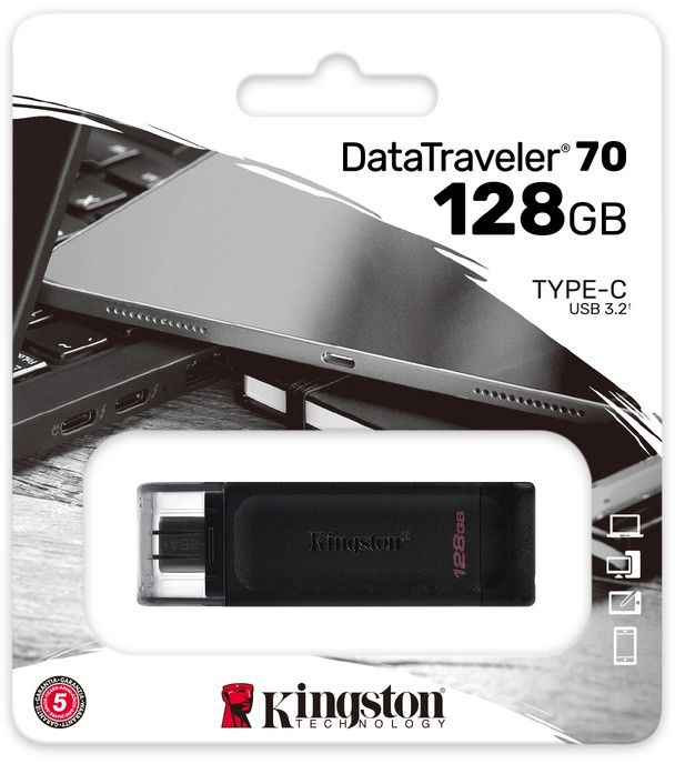 Флеш-накопичувач USB3.2 128GB Type-C Kingston DataTraveler 70 Black (DT70/128GB)