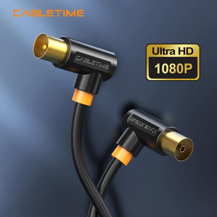 Кабель Cabletime Телевізійний, 3m, Г-подібний 90 градусів Male to Female, 75OHM, Black (CF34N)