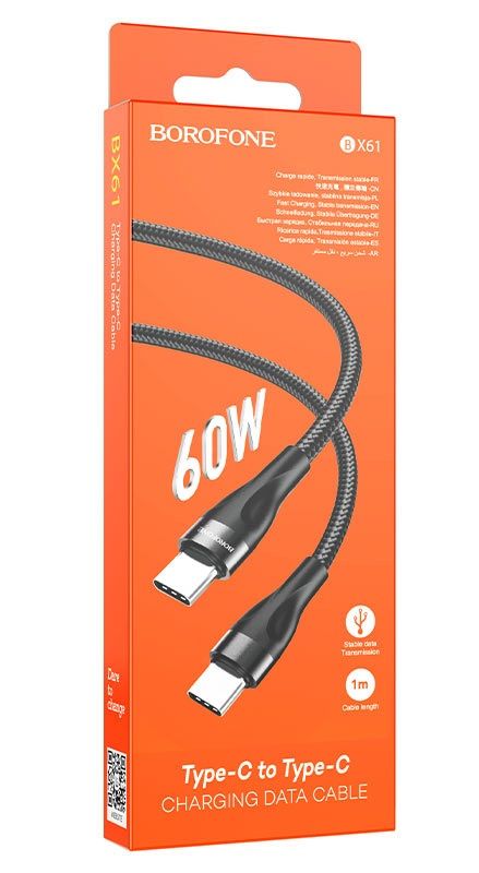 Кабель Borofone BX61 USB-USB Type-C, 60W, 1м Black (BX61CCB)