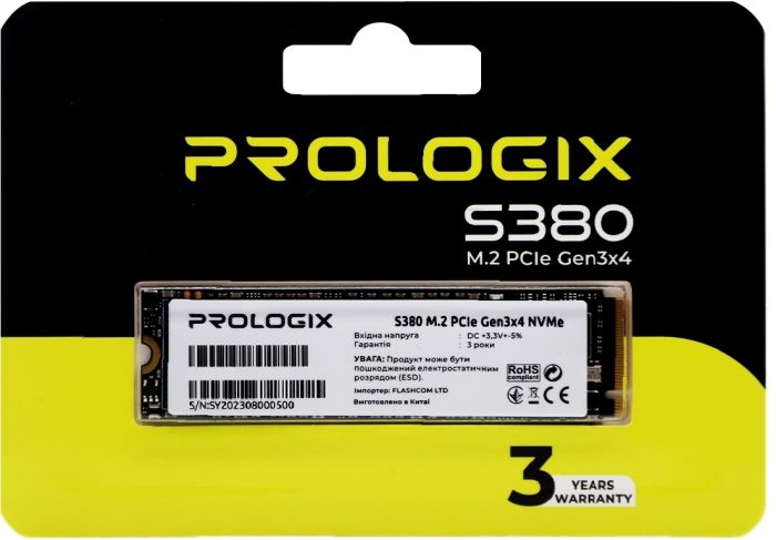 Накопичувач SSD  512GB Prologix S380 M.2 2280 PCIe 3.0 x4 NVMe 3D TLC (PRO512GS380)