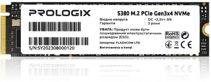 Накопичувач SSD  256GB Prologix S380 M.2 2280 PCIe 3.0 x4 NVMe TLC (PRO256GS380)