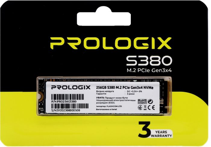 Накопичувач SSD  256GB Prologix S380 M.2 2280 PCIe 3.0 x4 NVMe 3D TLC (PRO256GS380)