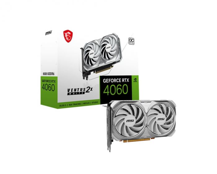 Відеокарта GF RTX 4060 8GB GDDR6 Ventus 2X White OC MSI (GeForce RTX 4060 VENTUS 2X WHITE 8G OC)