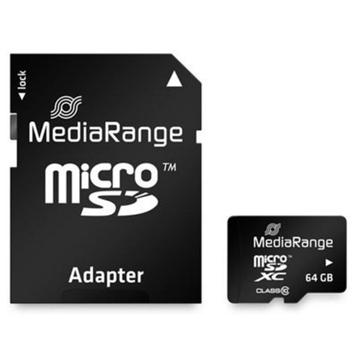 Карта пам`ятi MicroSDHC  64GB Class 10 MediaRange R60/W15MB/s + SD-adapter (MR955)