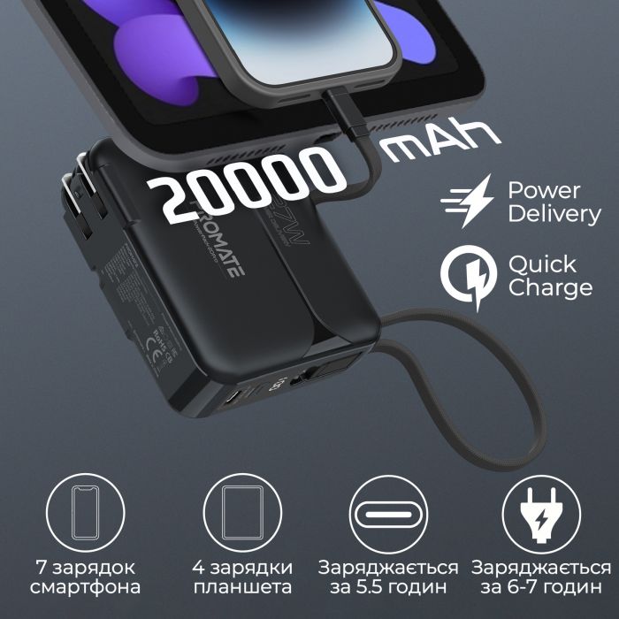 Універсальна мобільна батарея Promate PowerPack-20Pro Black 20000mAh