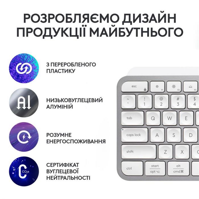 Клавiатура бездротова Logitech MX Keys S Pale Grey (920-011588)