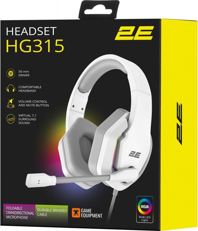 Гарнітура 2E Gaming HG315 RGB USB 7.1 White (2E-HG315WT-7.1)