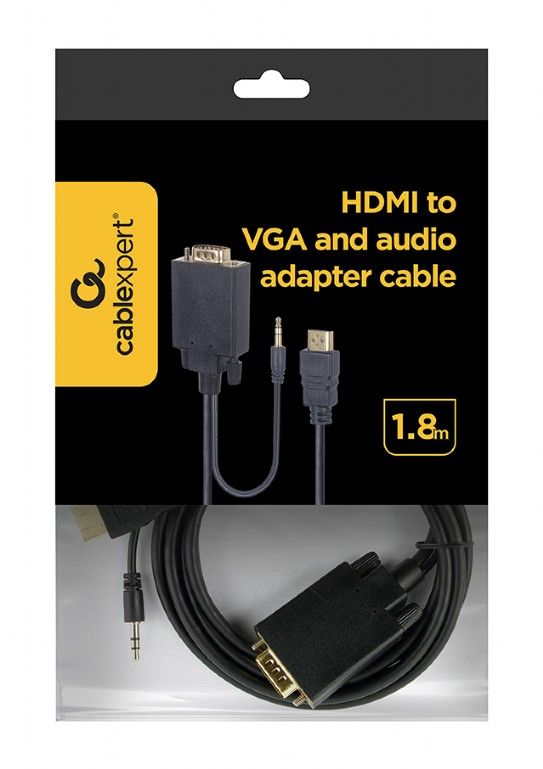 Кабель Cablexpert HDMI - VGA+3.5 мм, M/M, 1.8 м, чорний (A-HDMI-VGA-03-6) пакет