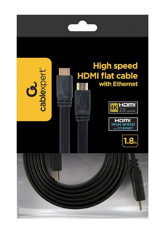 Кабель Cablexpert HDMI - HDMI v.2.0, M/M, плоский, 1.8 м, чорний (CC-HDMI4F-6) пакет