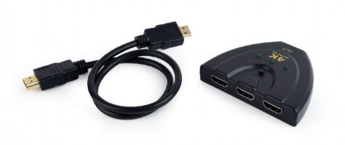 Перемикач HDMI-інтерфейсу Cablexpert HDMI - 3хHDMI v.1.4, M/F, 0.5 м, чорний (DSW-HDMI-35) блістер