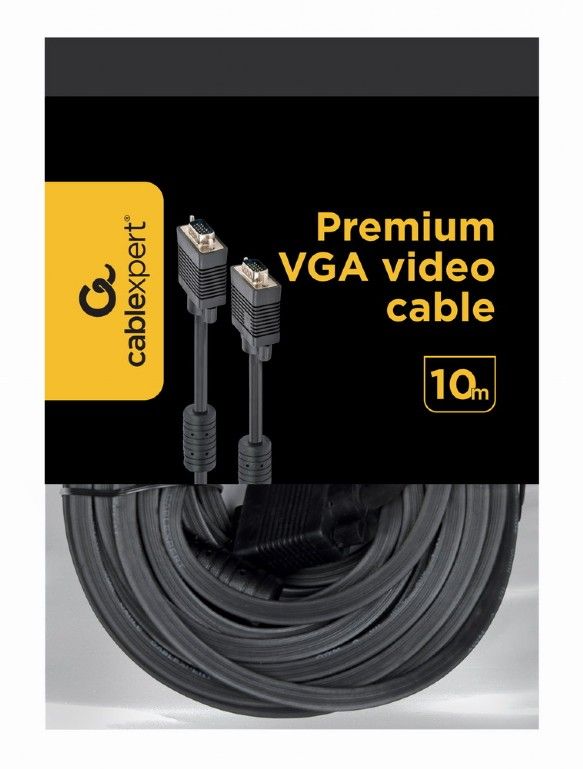 Кабель Cablexpert VGA - VGA HD15M/HD15M с 2-мя фер. кольцами, черный, 10 м (CC-PPVGA-10M-B) пакет