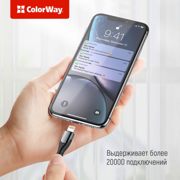 Кабель ColorWay USB Type-C - Lightning (M/M), PD Fast Charging, 3.0 А, 2 м, Grey (CW-CBPDCL036-GR)