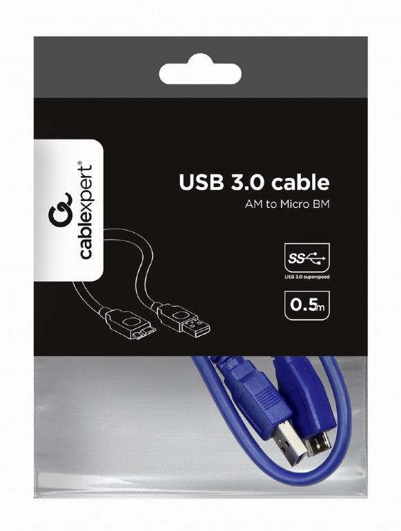 Кабель Gembird USB - micro USB Type-B V 3.0 (M/M), 5pin, 0.5 м, синій (CCP-mUSB3-AMBM-0.5M)