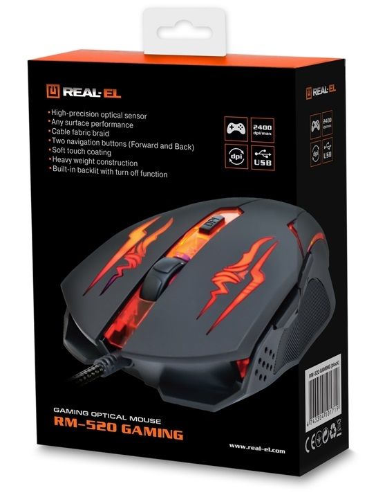Миша REAL-EL RM-520 Gaming Black  (EL123200020)