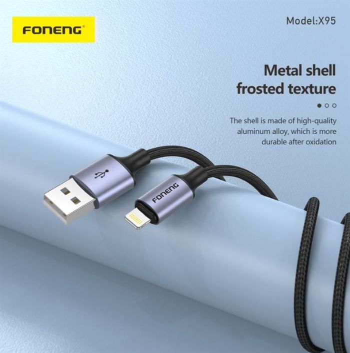Кабель Foneng X95 Metal Head Braided Cable (3A) USB - Lightning (M/M), 1.2 м, Black (X95-CA-IP)