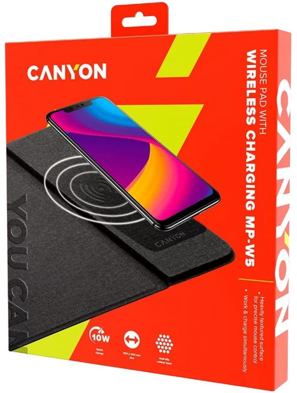 Килимок для миші Canyon CNS-CMPW5 Black з бездротовою зарядкою QI