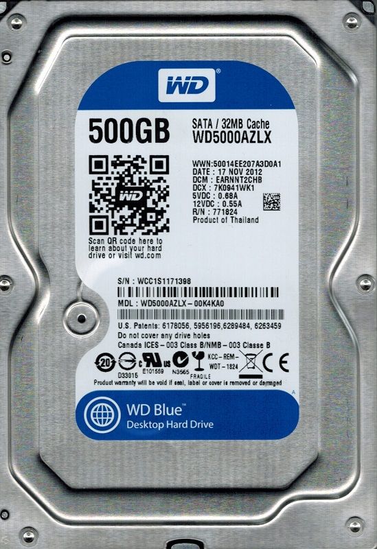Накопичувач HDD SATA  500GB WD Blue 7200rpm 32MB (WD5000AZLX) Refurbished