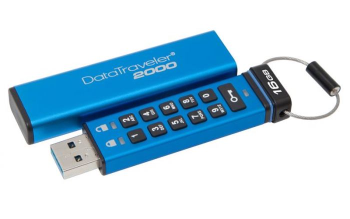 Флеш-накопичувач USB3.1 16GB Kingston DataTraveler 2000 Keypad 256bit AES Hardware Encrypted (DT2000/16GB)