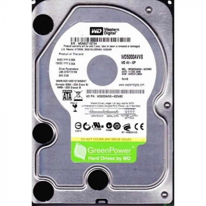 Накопичувач HDD SATA  500GB WD AV-GP 8MB (WD5000AVVS) Refurbished