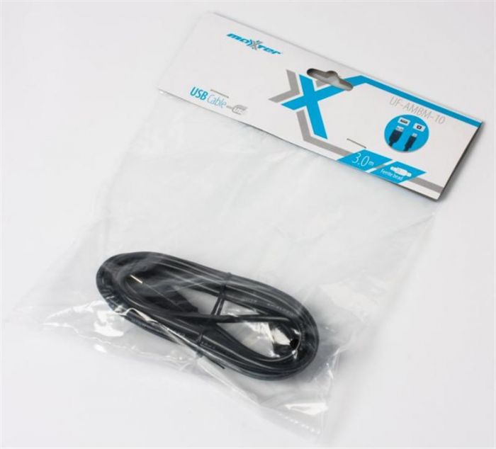 Кабель Maxxter (UF-AMBM-10) USB 2.0 AM - USB 2.0 BM, 3м, феритовий фільтр, пакет