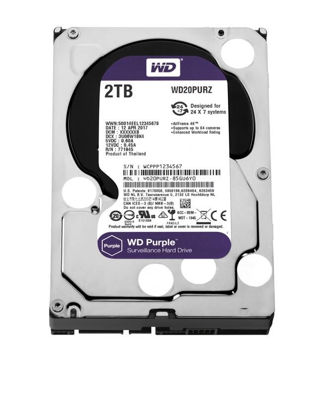 Накопичувач HDD SATA 2.0TB WD Purple 5400rpm 64MB (WD20PURZ)