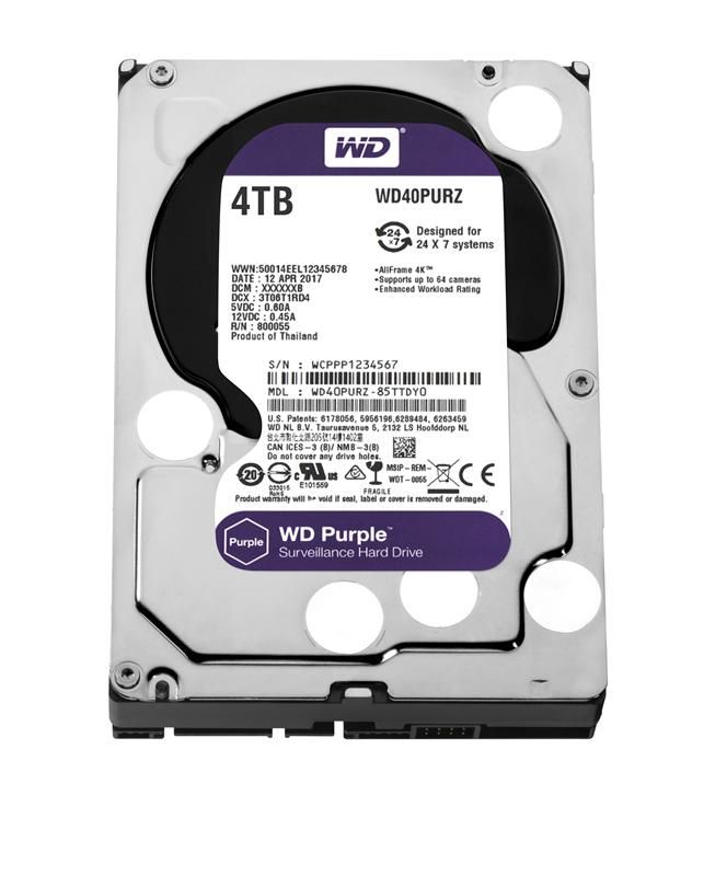 Накопичувач HDD SATA 4.0TB WD Purple 5400rpm 64MB (WD40PURZ)