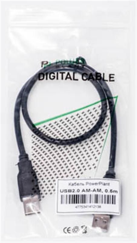 Кабель PowerPlant (KD00AS1213) USB2.0(AM)-USB2.0(AM), 0.5м, Black