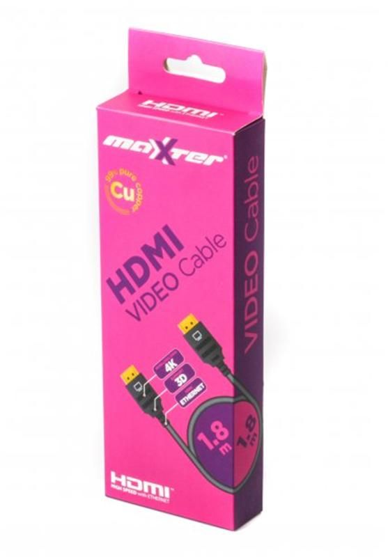 Кабель Maxxter HDMI - HDMI, M/M, v1.4, 1.8 м, чорний (VB-HDMI4-6) коробка