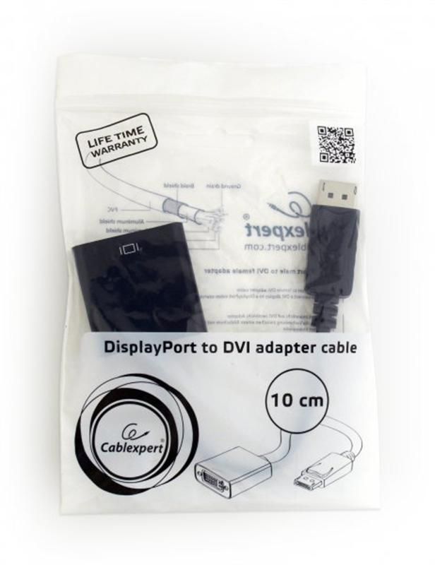 Адаптер-перехідник Cablexpert A-DPM-DVIF-002, DisplayPort-DVI, 0.1м, чорний