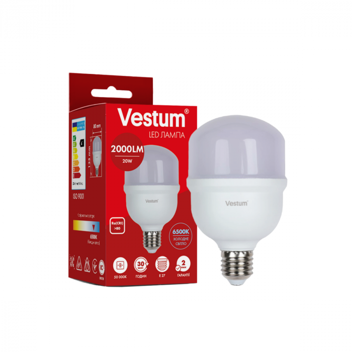 Світлодіодна високопотужна лампа Vestum T80 23W 6500K 220V E27 1-VS-1607