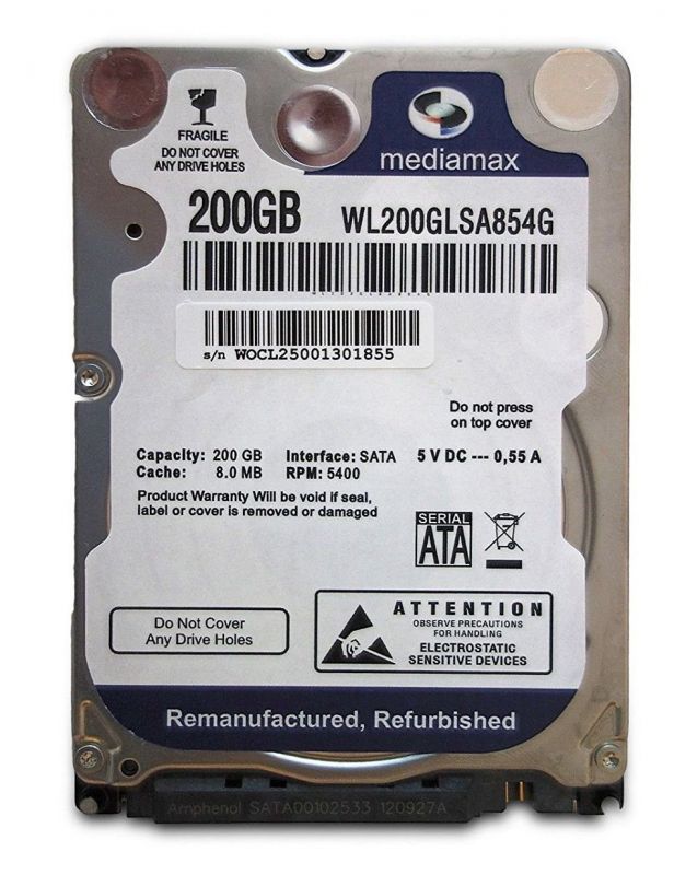 Накопичувач HDD SATA  200GB Mediamax 5400rpm 8MB (WL200GLSA854G)