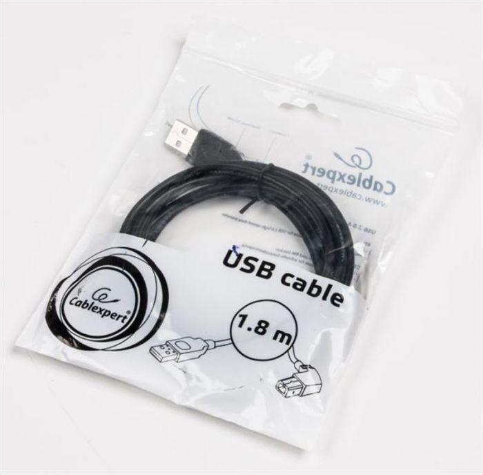 Кабель Cablexpert (CCP-USB2-AMBM90-6) USB2.0 A - USB В, кутовий, 1.8 м, преміум, чорний