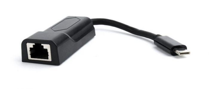 Адаптер Cablexpert USB Type-C - RJ-45 (M/F), 0.15 м, чорний (A-CM-LAN-01)