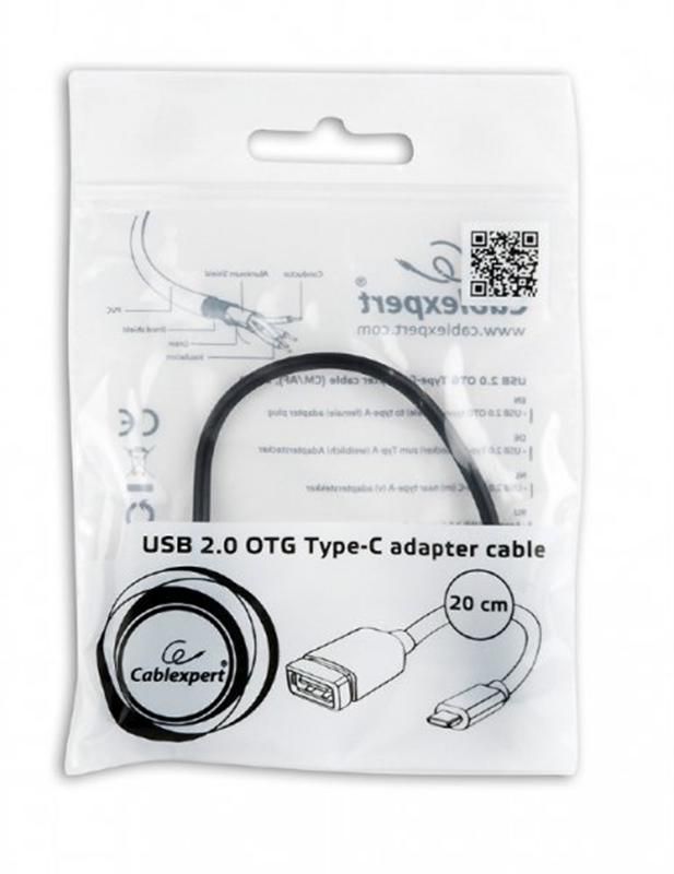 Кабель Cablexpert (A-OTG-CMAF2-01), USB2.0 - USB Type-C, 0.2 м, чорний
