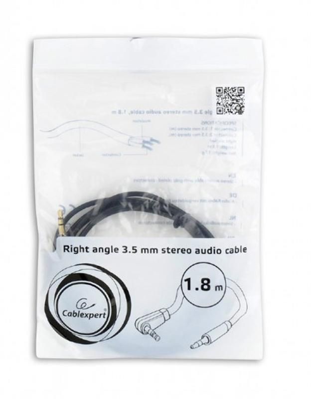 Аудіо-кабель Cablexpert (CCAP-444L-6), 3.5мм-3.5мм, угловой, 1.8 м, чорний