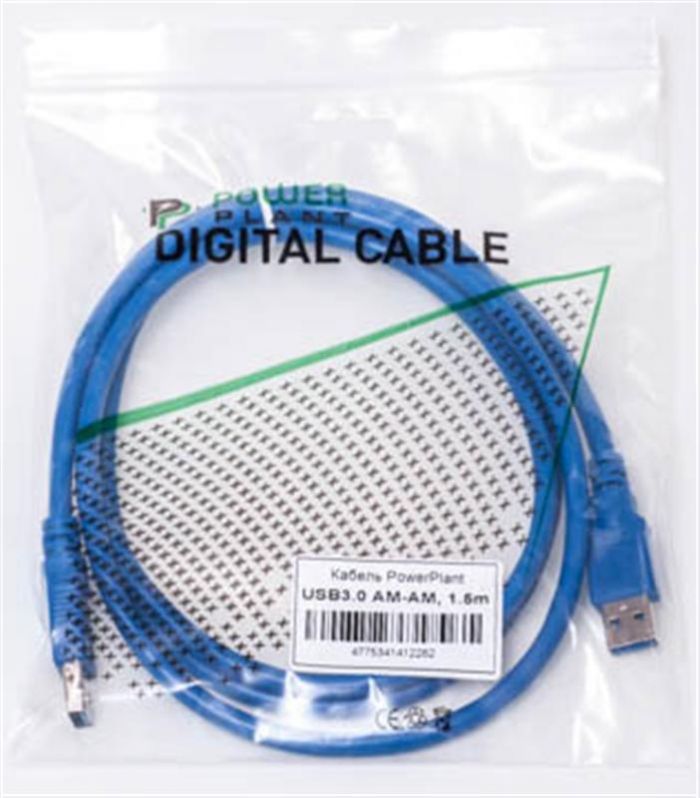 Кабель PowerPlant (KD00AS1228) USB3.0(AM)-USB3.0(AM), 1.5м, синій