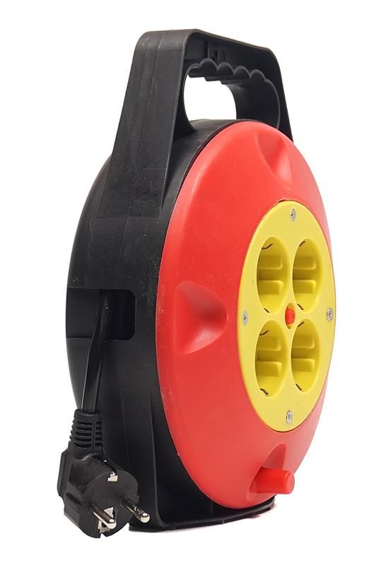 Подовжувач на котушці PowerPlant JY-2002/10 (PPRA10M100S4) 4 розетки, 10 м, чорно-червоний