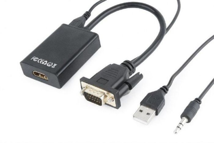 Адаптер Cablexpert (A-VGA-HDMI-01) VGA-HDMI, зі звуком, 0.15м, чорний