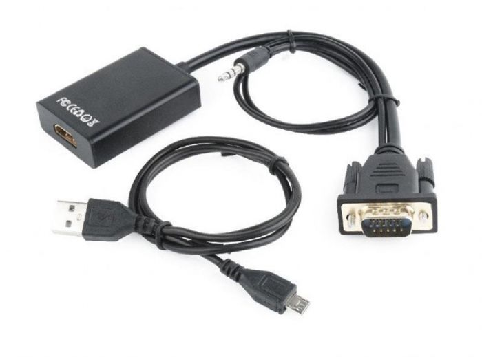 Адаптер Cablexpert (A-VGA-HDMI-01) VGA-HDMI, зі звуком, 0.15м, чорний