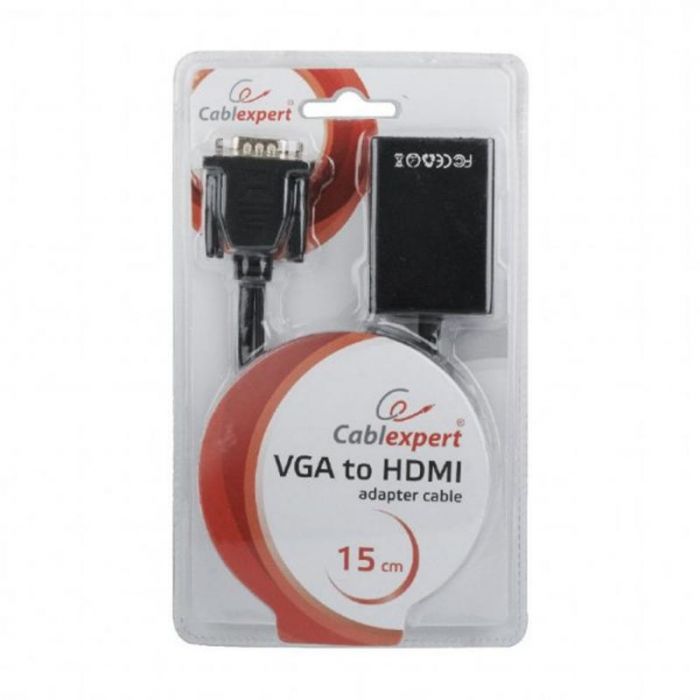 Адаптер Cablexpert (A-VGA-HDMI-01) VGA-HDMI, зі звуком, 0.15м, чорний