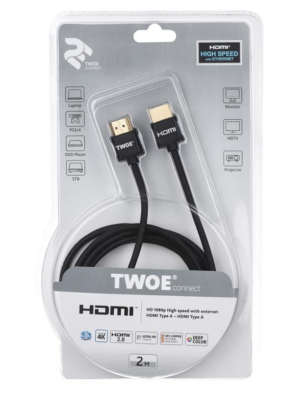 Кабель 2E Ultra Slim (2EW-1119-2m), HDMI - HDMI v.2.0, 2 м, чорний