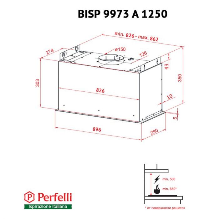Витяжка Perfelli BISP 9973 A 1250 BL LED Strip