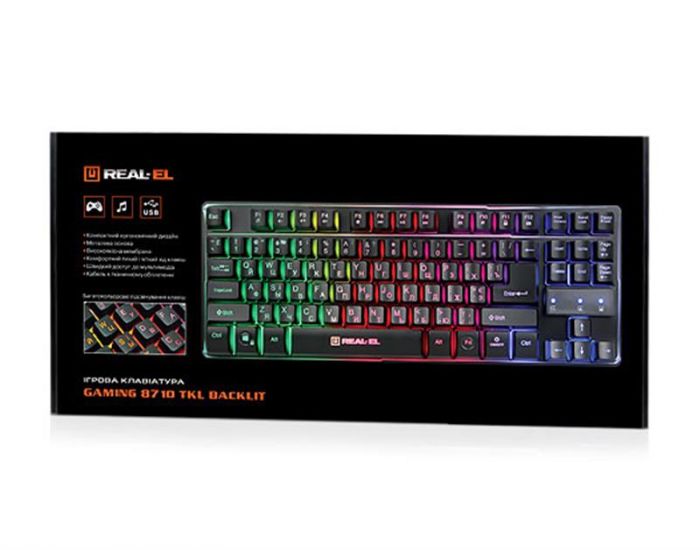 Клавіатура REAL-EL Gaming 8710 TKL Backlit Ukr Black USB