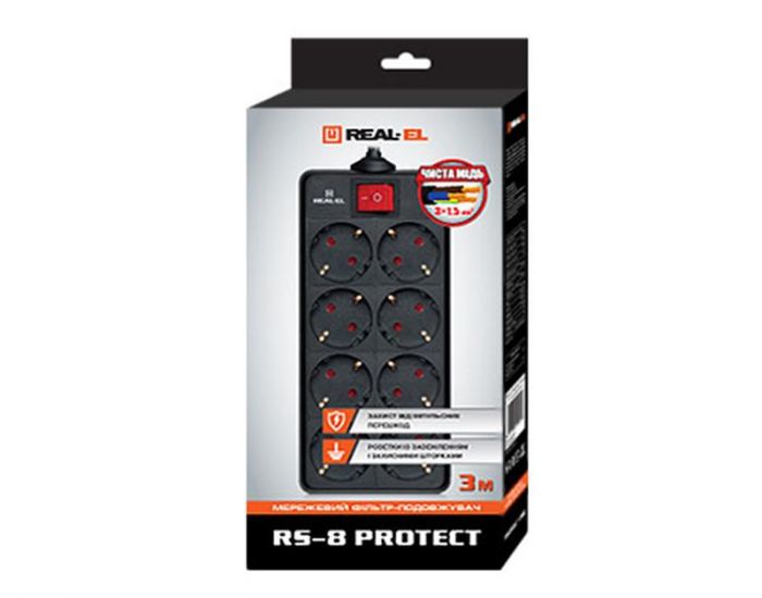 Фільтр живлення REAL-EL RS-8 Protect 1.8 м Black