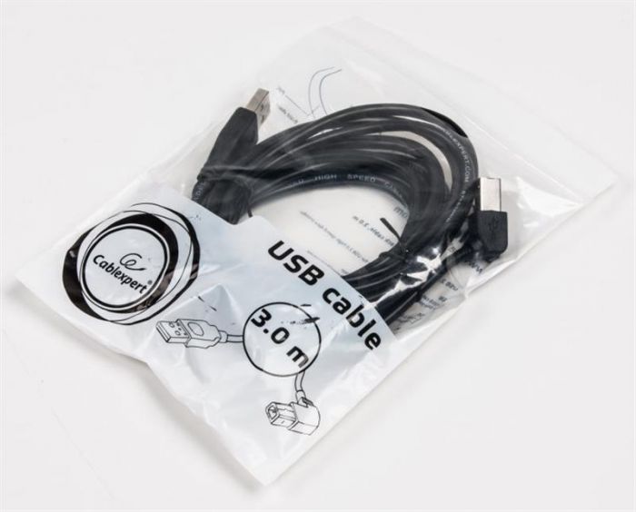 Кабель Cablexpert (CCP-USB2-AMBM90-10) USB2.0 A - USB В, кутовий, 3 м, преміум, чорний