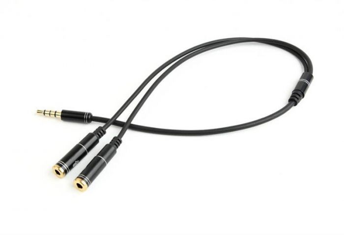 Аудіо-кабель Cablexpert (CCA-417M) 3.5 mm 4-pin-3.5 mm stereo + мікрофон, 0.2м, чорний
