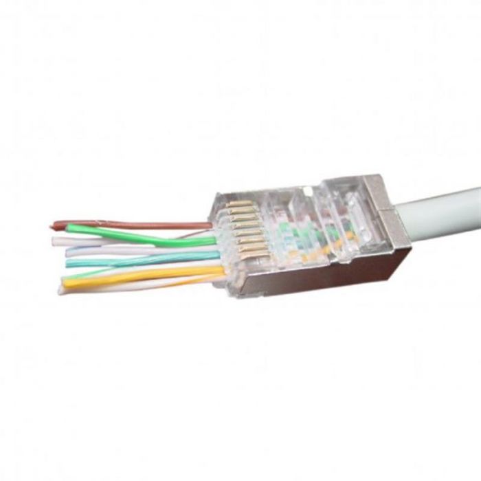 Конектор RJ 45 Cablexpert (LC-PTF-01/10) екранований, із позолоченими контактами, з наскрізними отворами (10 шт/уп)