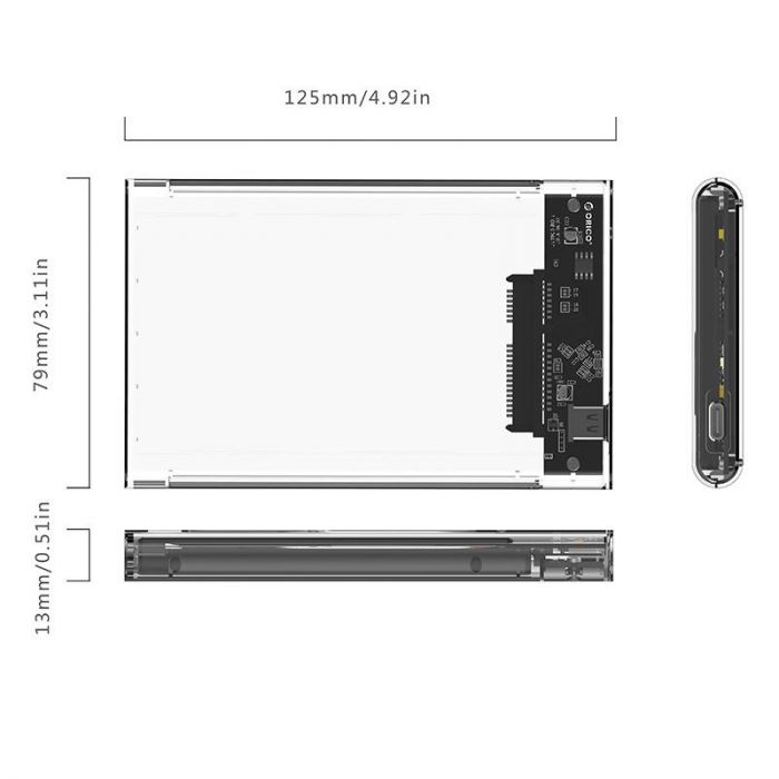 Зовнішня кишеня Orico SATA HDD/SSD 2.5", USB3.1 Gen 1 Type-C, Transparent (2139C3-CR-PRO)