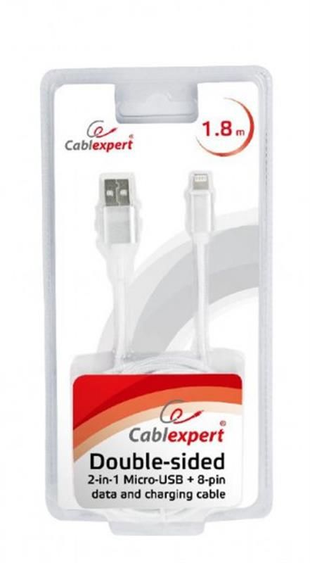 Кабель Cablexpert USB - Lightning + micro USB (M/M), 1.8 м, сірий (CCB-USB2AM-mU8P-6) 